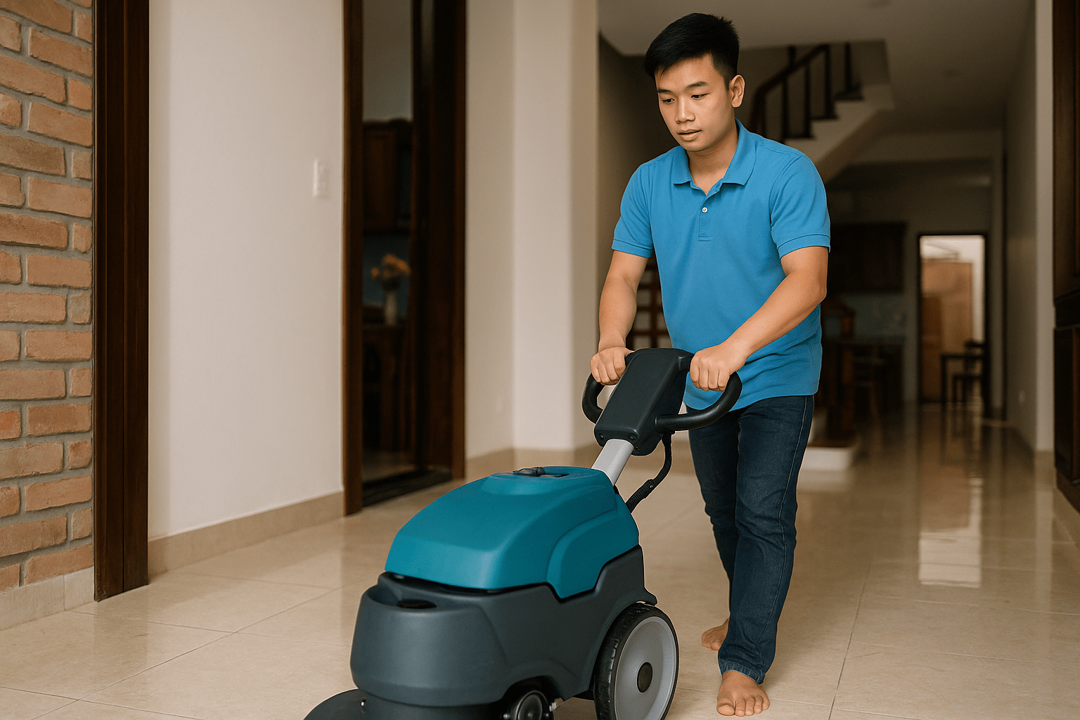 Vận hành máy chà sàn cho vệ sinh công nghiệp Bắc Ninh
