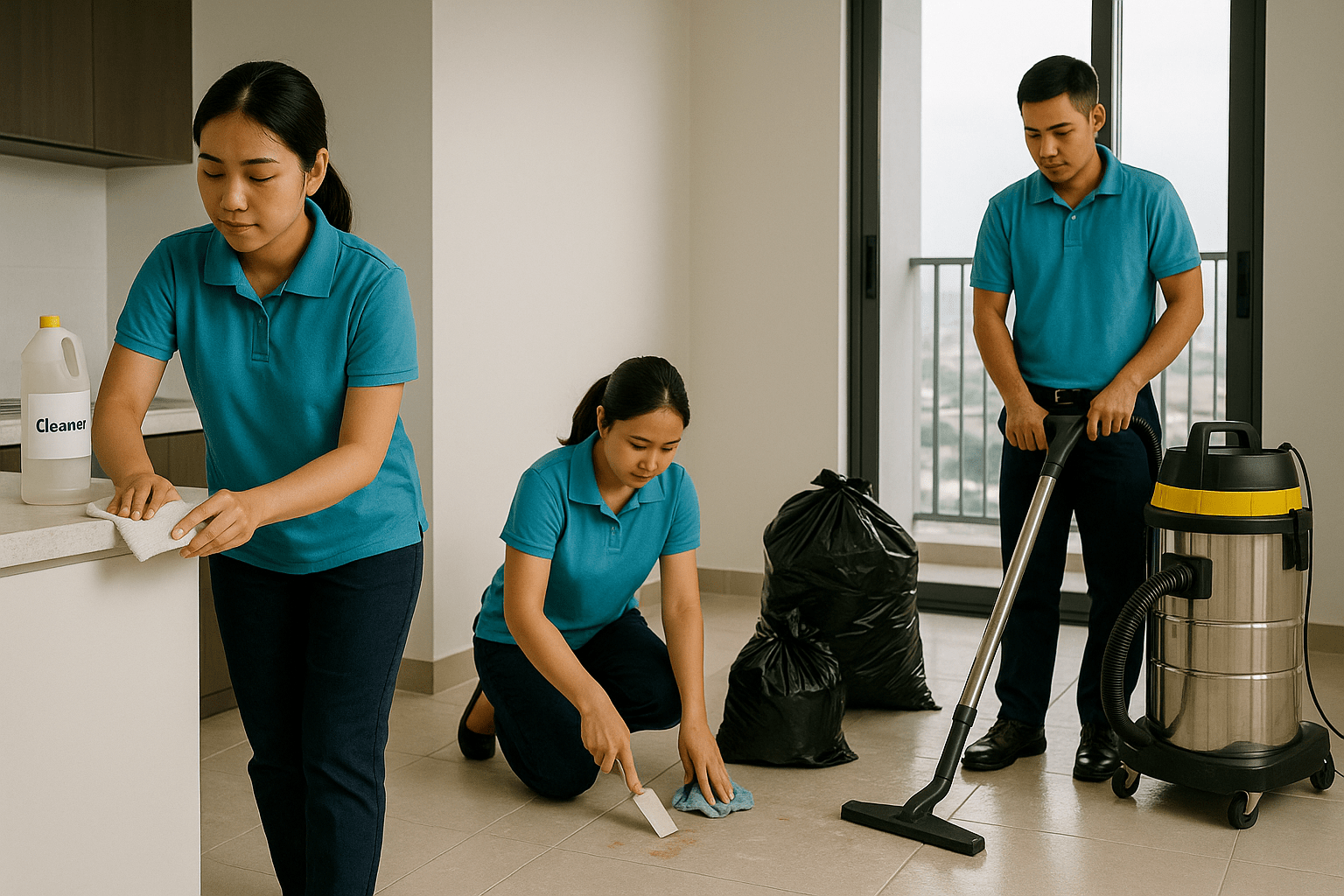 Vệ sinh công nghiệp Cà Mau đội ngũ làm sạch căn hộ