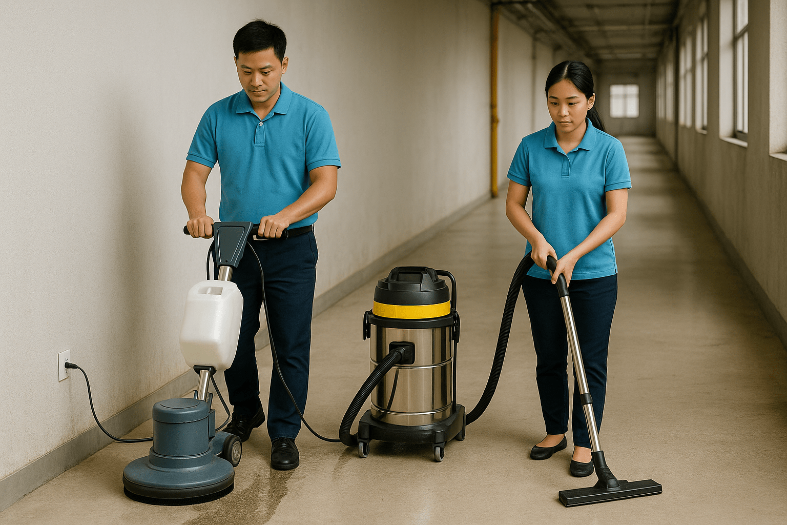 Vệ sinh công nghiệp Cà Mau vận hành máy chà sàn