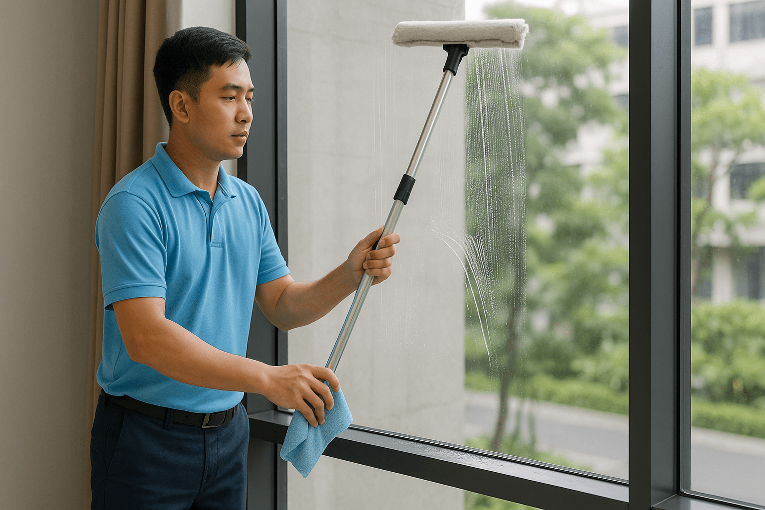 Vệ sinh công nghiệp Cần Thơ làm sạch kính nội thất