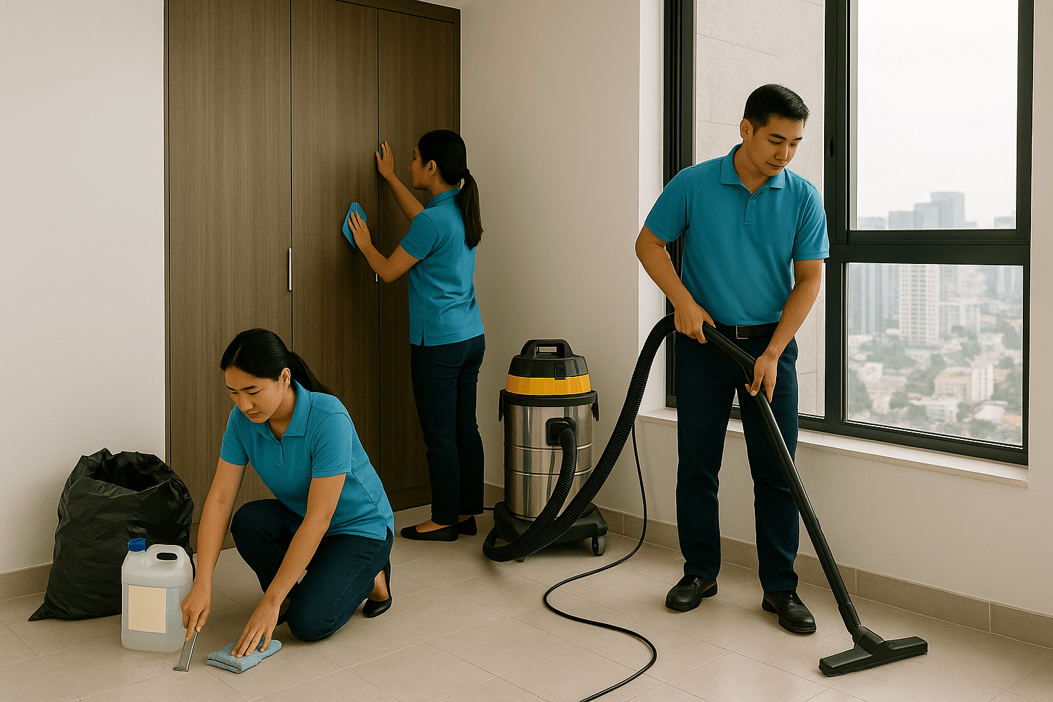 Vệ sinh công nghiệp Hà Nội đội ngũ làm sạch căn hộ